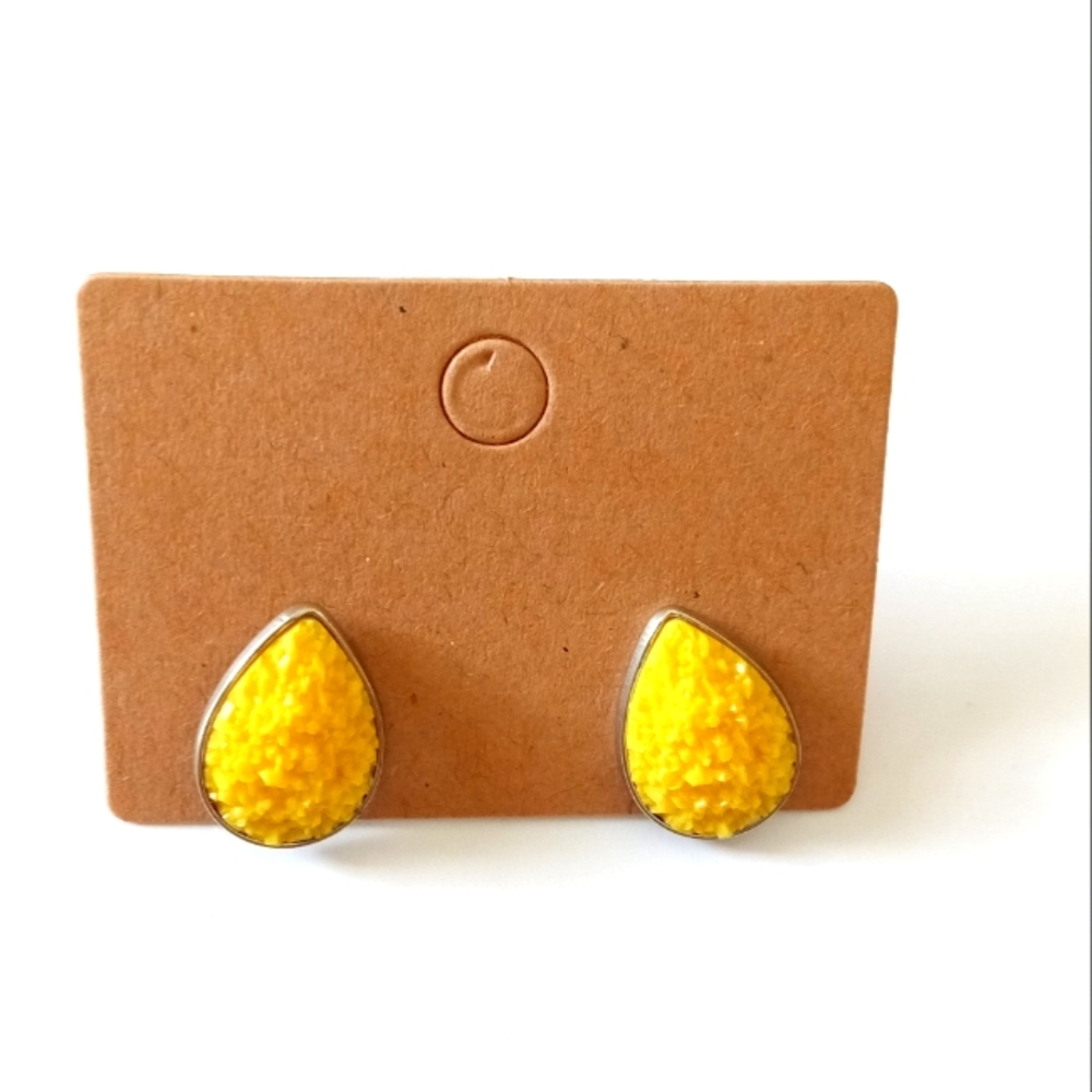 Fashion Jewelry Yellow Druzy Teardrop Stud Earrings